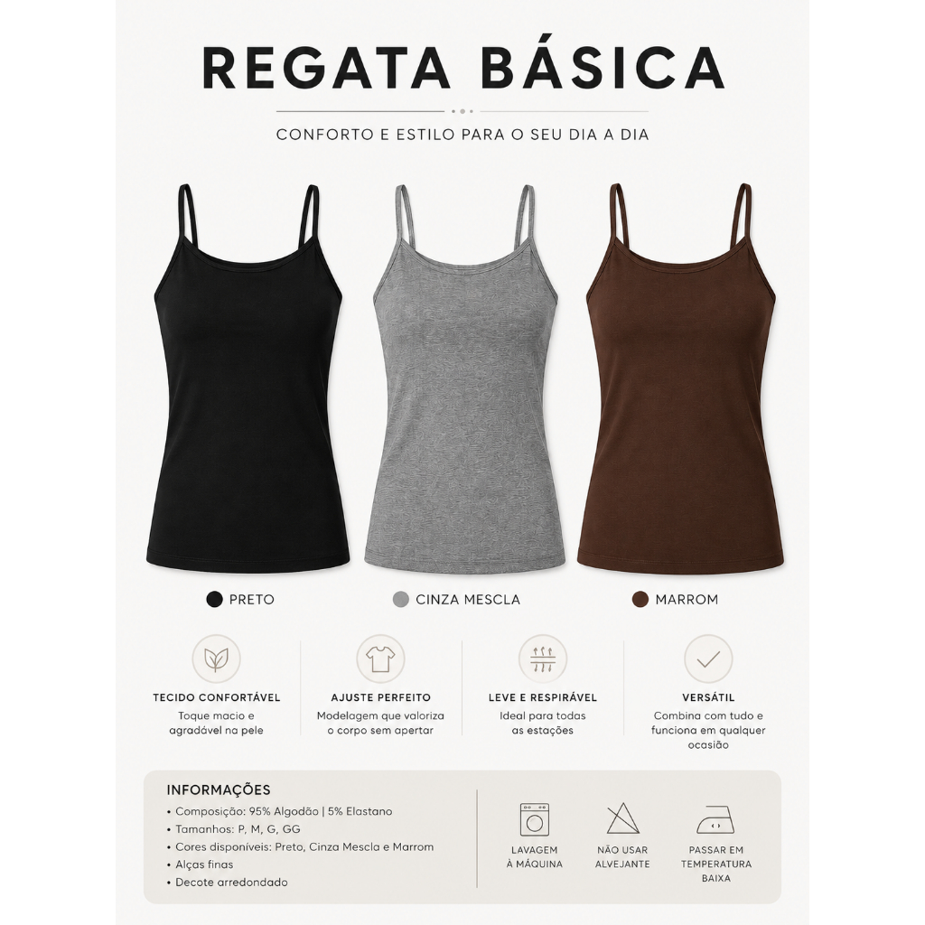 Kit 3 Blusas Feminina Regata Alcinha Fina Com Forro Verão Tendencia Mais Vendido