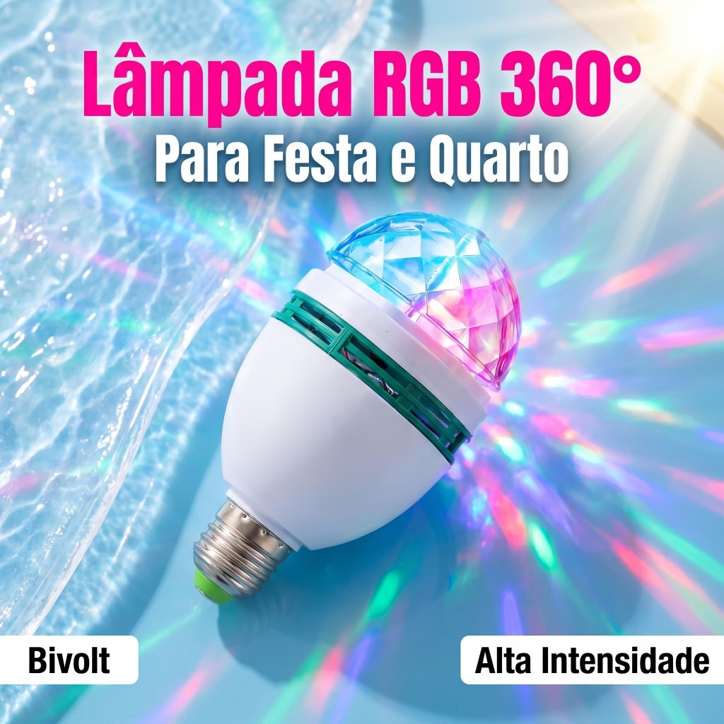 Lâmpada LED RGB Giratória E27 Luz Colorida Festa Balada 360° Bivolt Econômica Alta Intensidade Decorativa