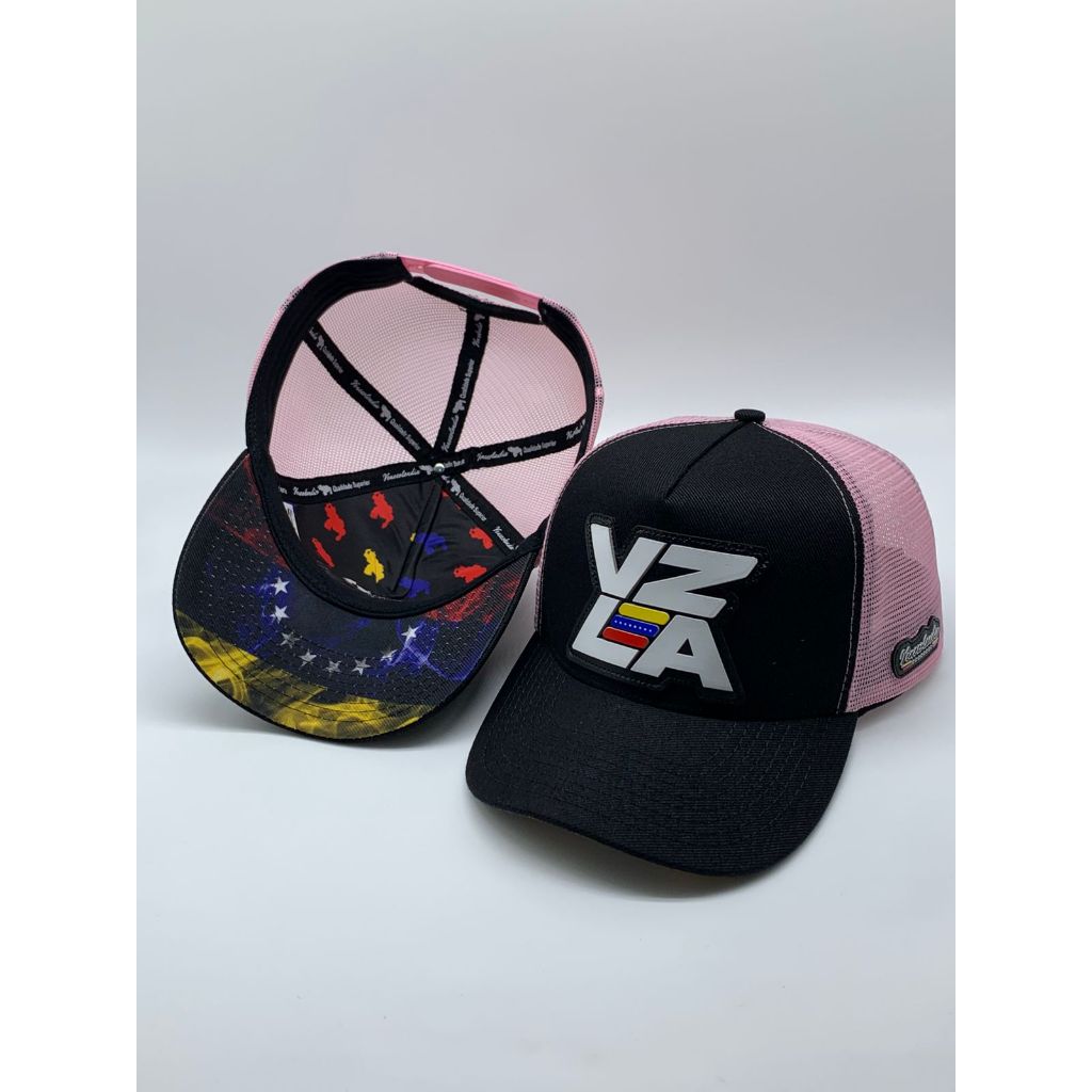 Boné Venezuela Aba Curva Trucker Premium - VZLA Edição Especial Rosa e Preto Venezolandia