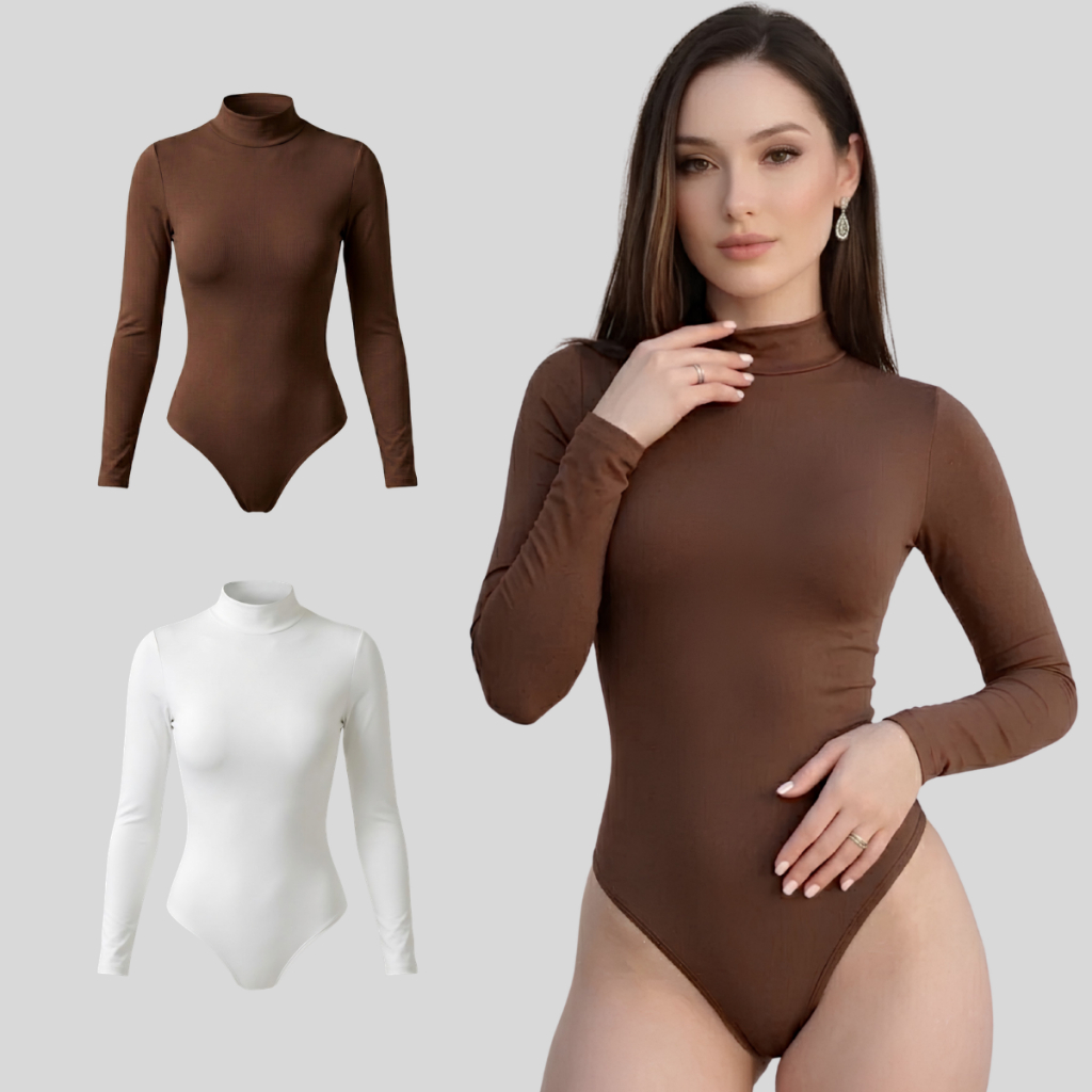 Kit 2 Body Feminino Manga Longa Gola Segunda Pele Inverno Frio Poliamida Liso