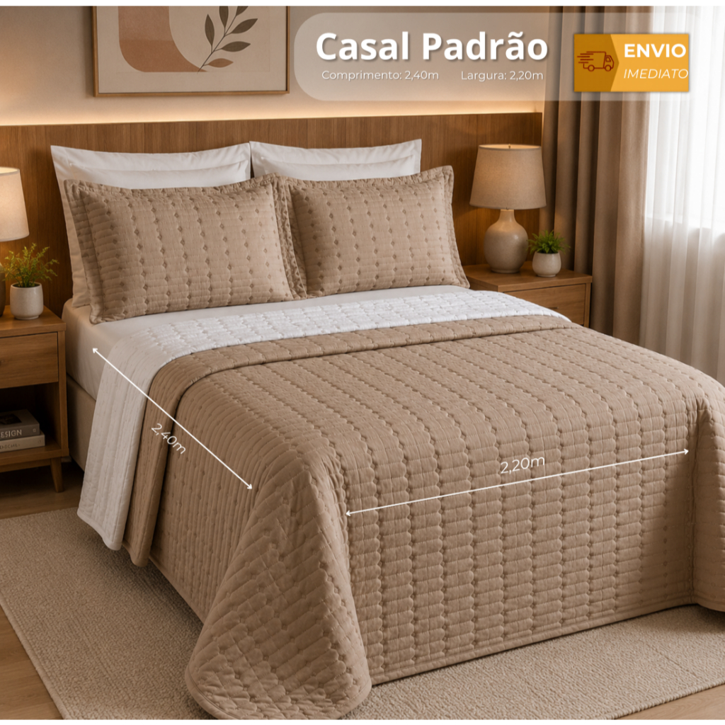 Kit Cobre Leito Casal 2,40m x 2,20m com 2 Porta-Travesseiros 200 Fios Antipilling