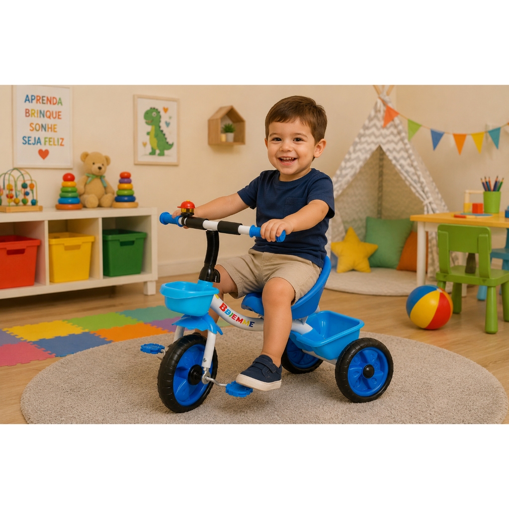 Triciclo Bicicleta Infantil Totoca Com Pedal E Cestinha Porta Objetos Buzina Guidão Antiderrapante Rodas Resistentes