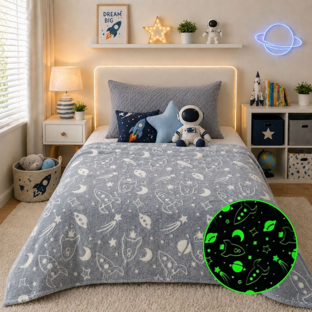 Cobertor Manta Brilha no Escuro Infantil 2,00x1,50 Mt Coberta Solteiro fluorescente