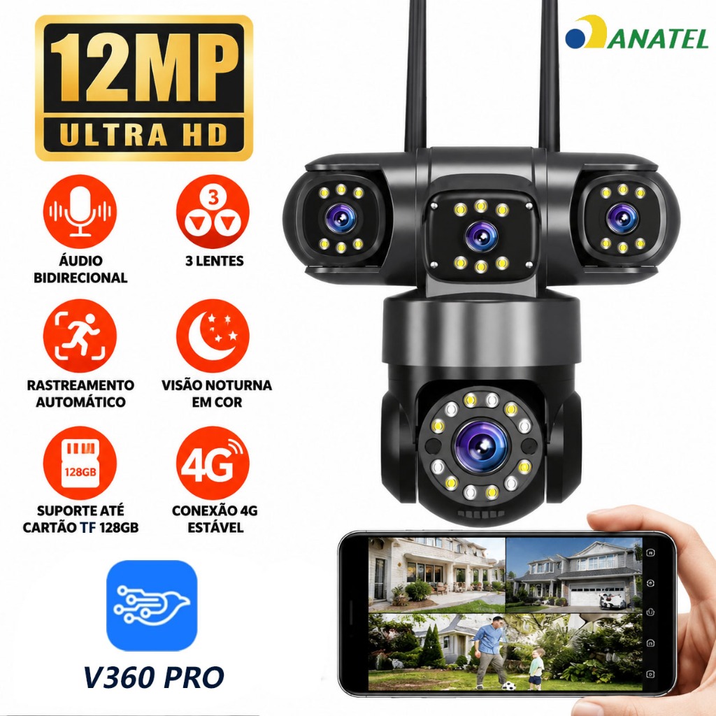 Câmera de Segurança WiFi 360° Full HD Grande Angular Rastreio de Movimento Áudio Bidirecional App V360 P16