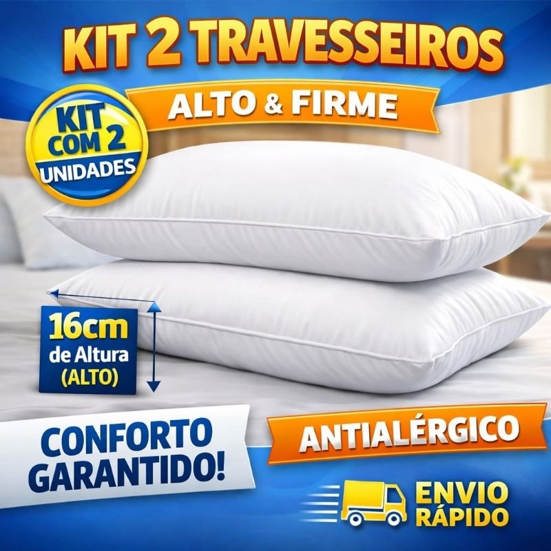 Kit 2 Travesseiros Alto Linha Confort Antialérgico E Antibacteriano Anatômico