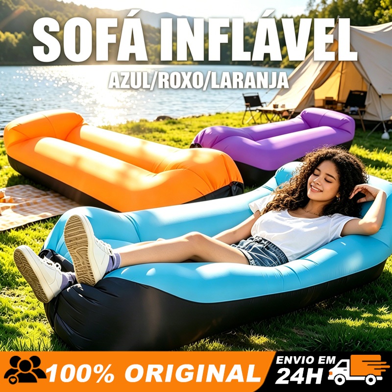 Sofá-Cama Inflável Portátil para Preguiçosos Ideal para Acampamento, Praia, Sesta e Uso Interno