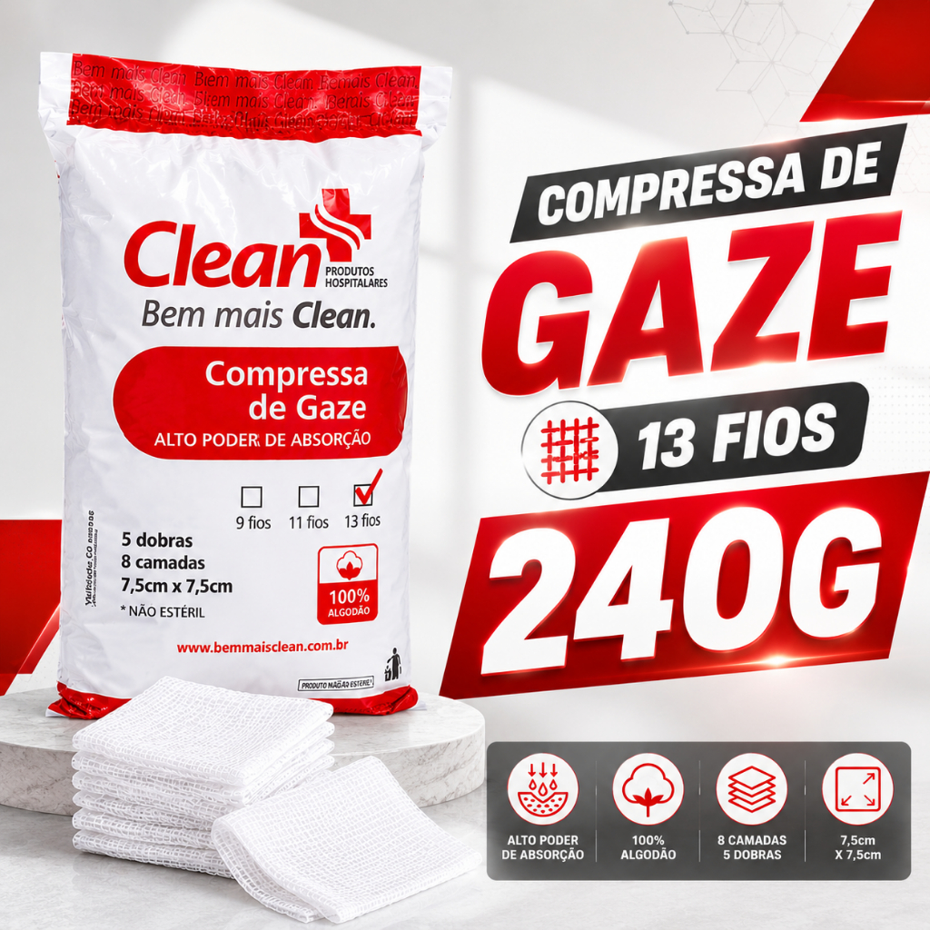 Compressa De Gaze Hidrófila Com 13 Fios Não Estéril Pacote Curativo 500un ou 240g