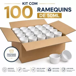 Kit 100 Ramequins 50ml Plástico Branco Molho Petisco Sobremesa Reutilizável