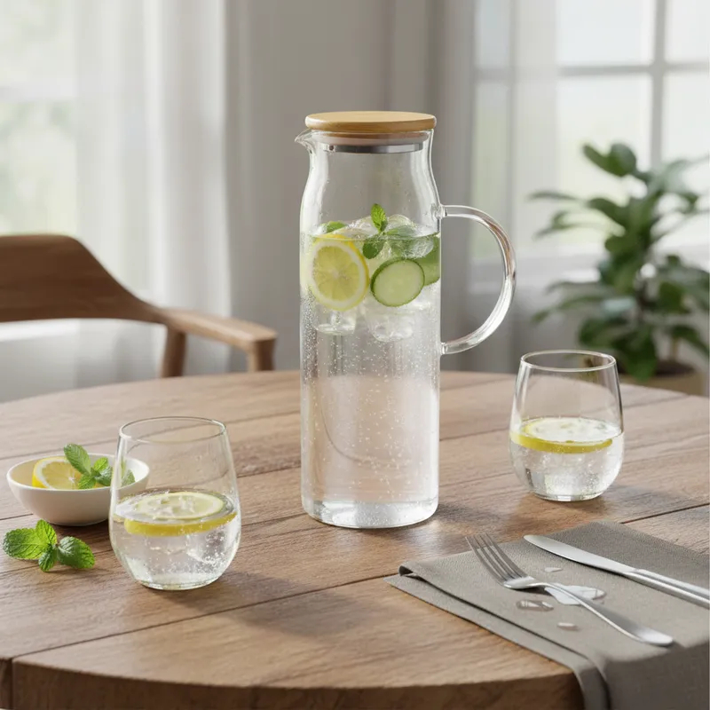 Jarra com tampa de bambu Ou 1,5L Linha Sense para bebidas