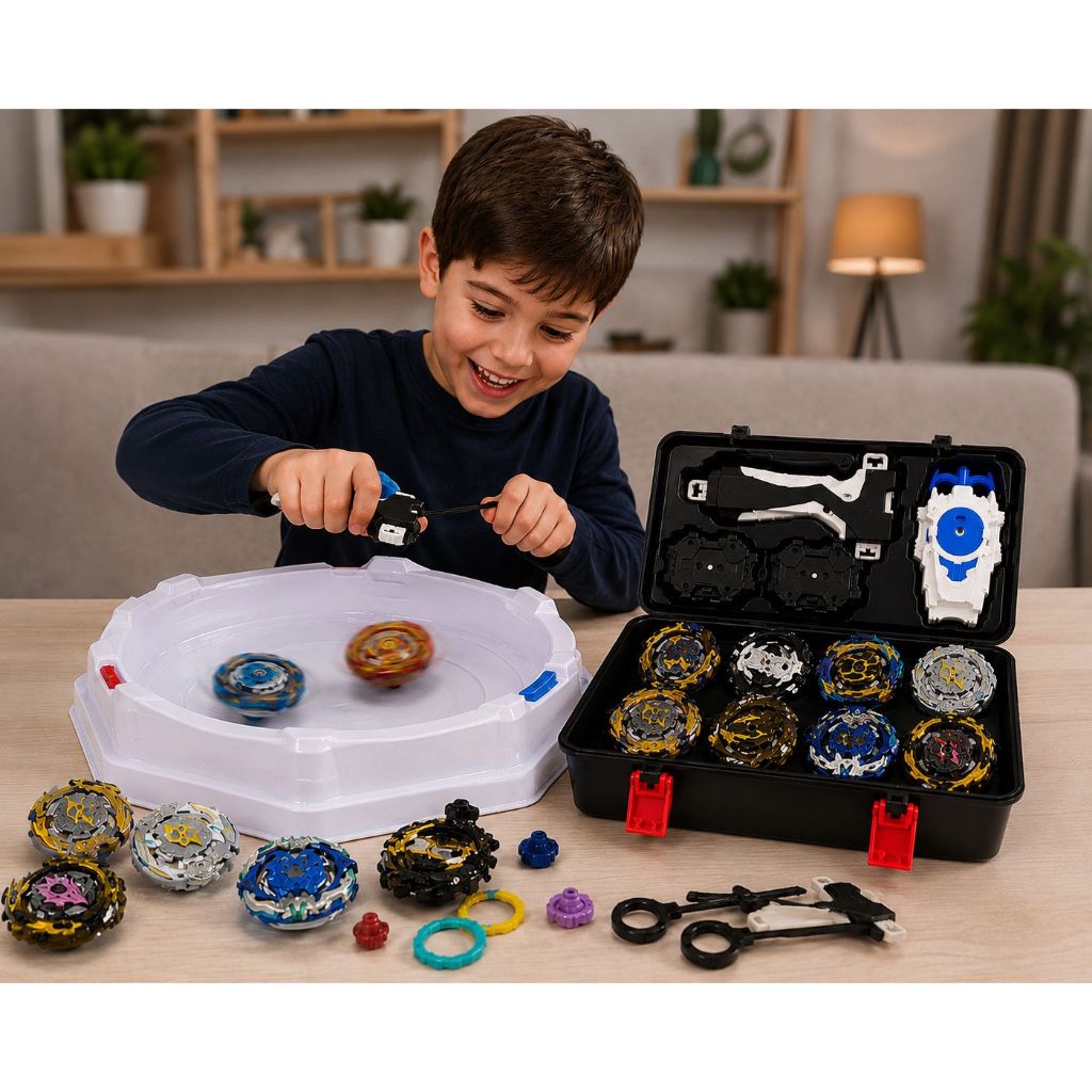 Kit Beyblade Metal Profissional 8 Pioes + Maleta Organizadora