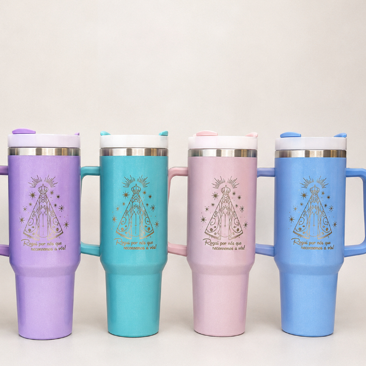 Garrafa Térmica Personalizada a Laser Nossa Senhora 1200ml com Canudo e Alça