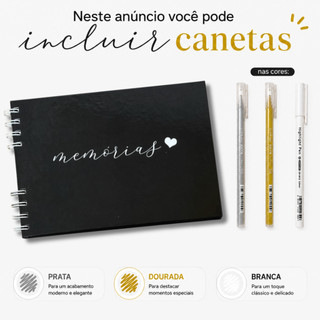 Caderno Scrapbook 15x21cm Preto Capa Dura Com Opção de Canetas de Gel | Álbum DIY Present…