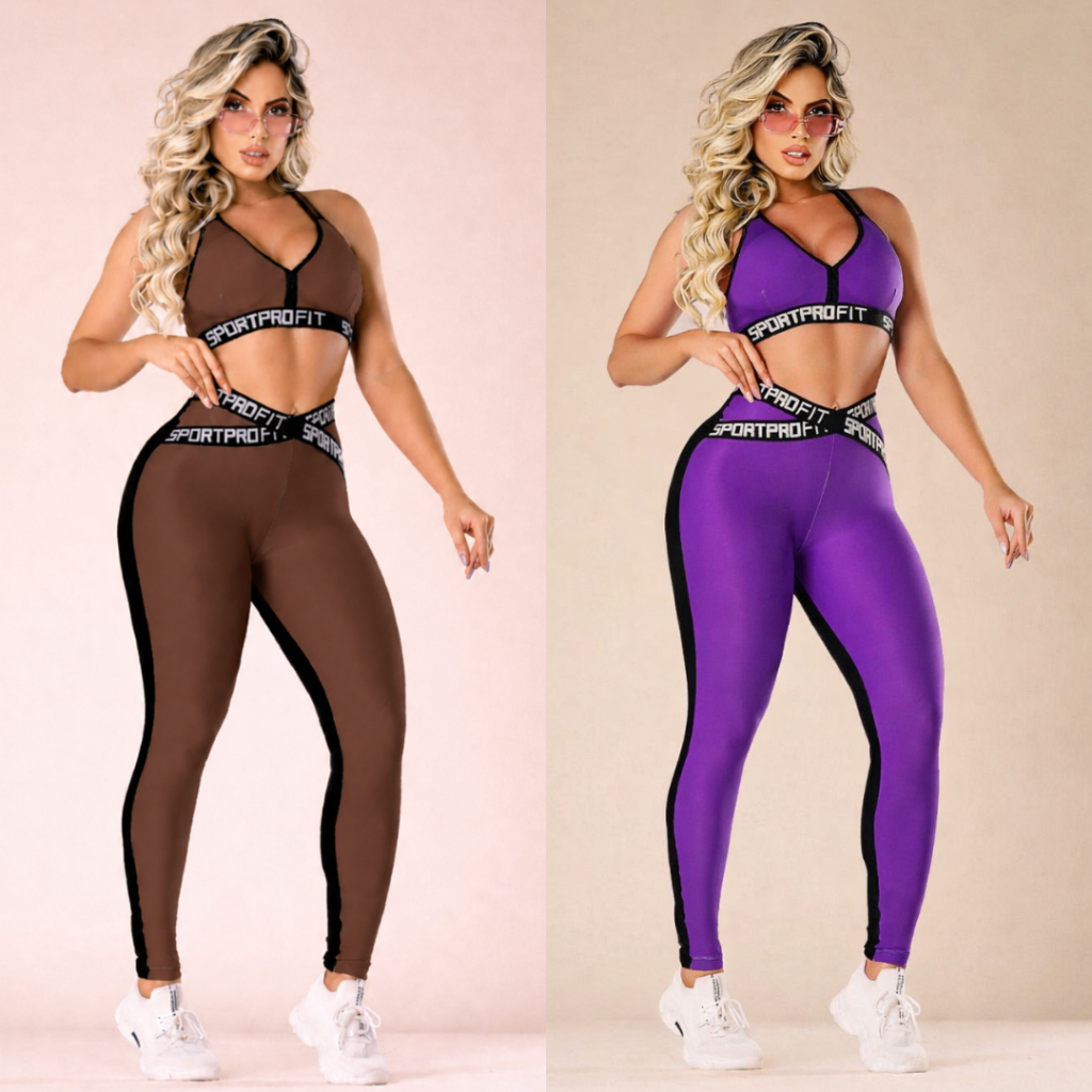 Conjunto Fitness Feminino Top e Legging Com Cós de Elástico Academia Musculação