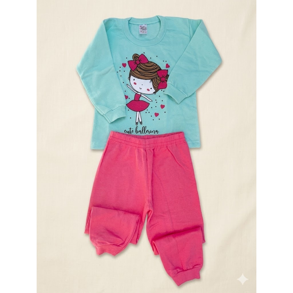 Conjunto Moletom Menina Sem Capuz Forrado Infantil  3 Anos Estampado