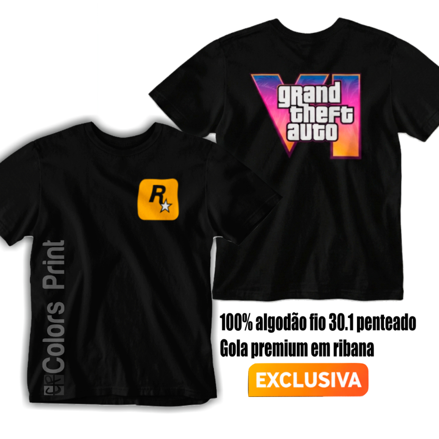 Camiseta GTA 6 e Grand Theft Auto V GTA 5- GTA  San Andreas GTA Six (100% Algodão)