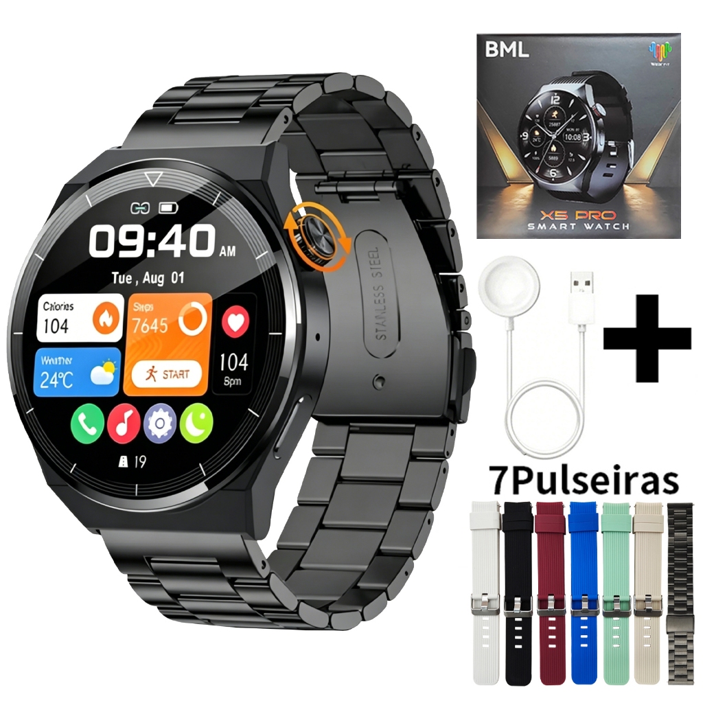 Smartwatch X5 PRO 7Pulseiras Amoled| Chamadas Bluetooth | Notificações Esportivo  | NFC GPS ChatGPT |À prova d'água IP67