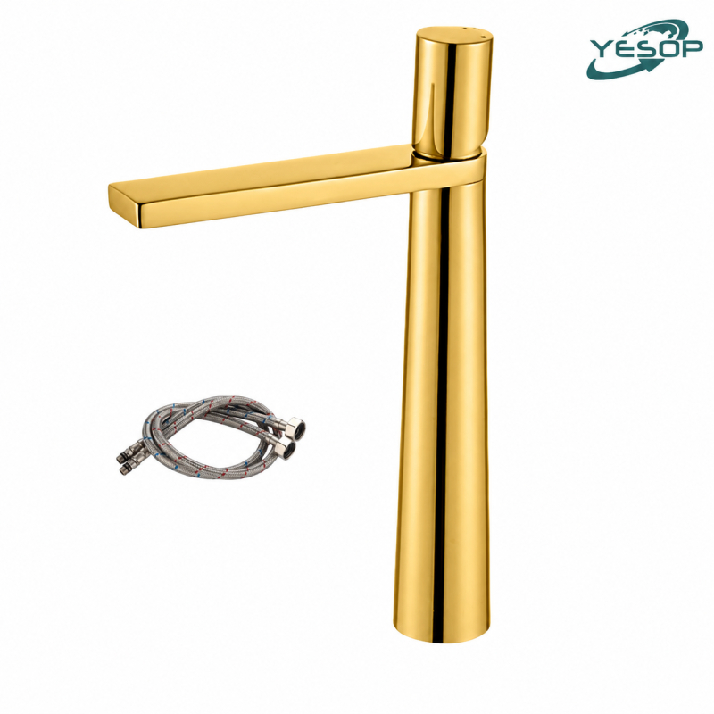 YESOP Torneira Dourada Banheiro Para Lavabo Monocomando Misturador Alta 30cm Luxo Brilhante