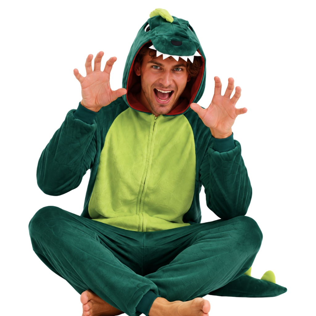 Pijama Macacão Fantasia de Dinossauro Adulto Masculino Feminino Cosplay