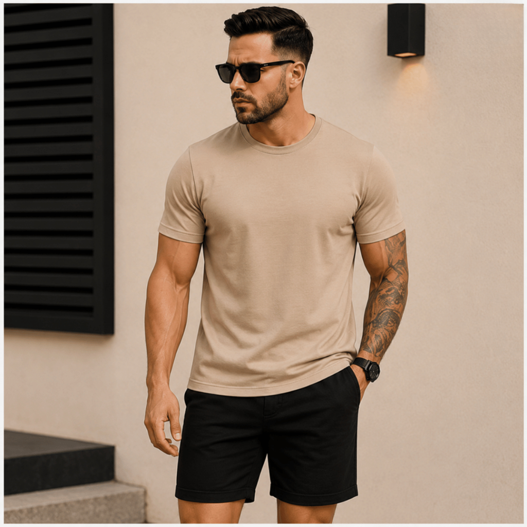 Kit Conjunto Camiseta 100% Algodão + Short Linho Mauricinho Verão Praia Confortável