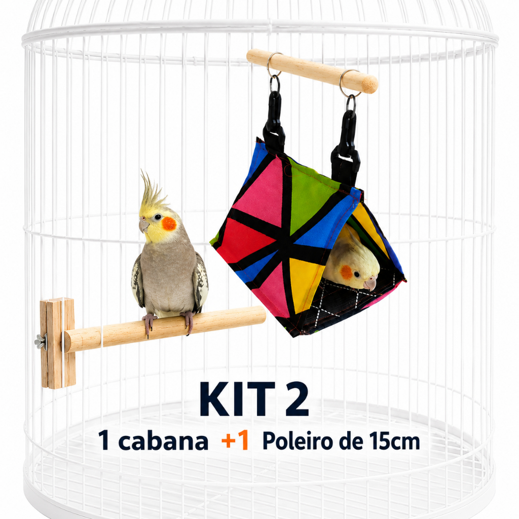Kit 2 Brinquedos CabanaTenda +  Poleiro Para Calopsita Gaiola  Ninho De Aves Caturra Papagaio Periquito Tuim.