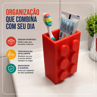 Porta Escova De Dente Lego Organizador Banheiro Porta Creme Dental Infantil Decorativo 3D Colorido Lavabo Kids