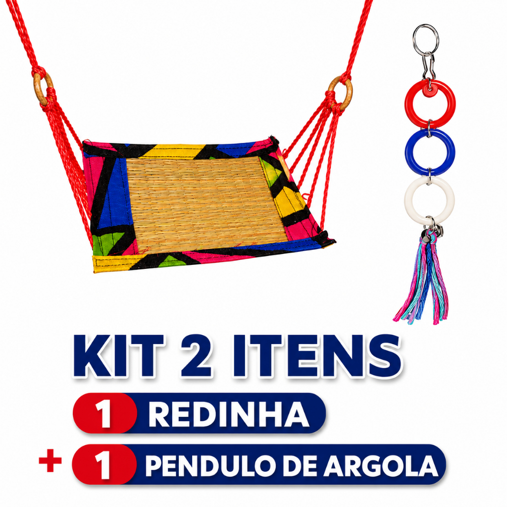 Kit 2 Brinquedos Para Calopsita Redinha + Pendulo Argola, Para Gaiola Nnho Aves Periquito Rinq Neck Agapornis Tuim