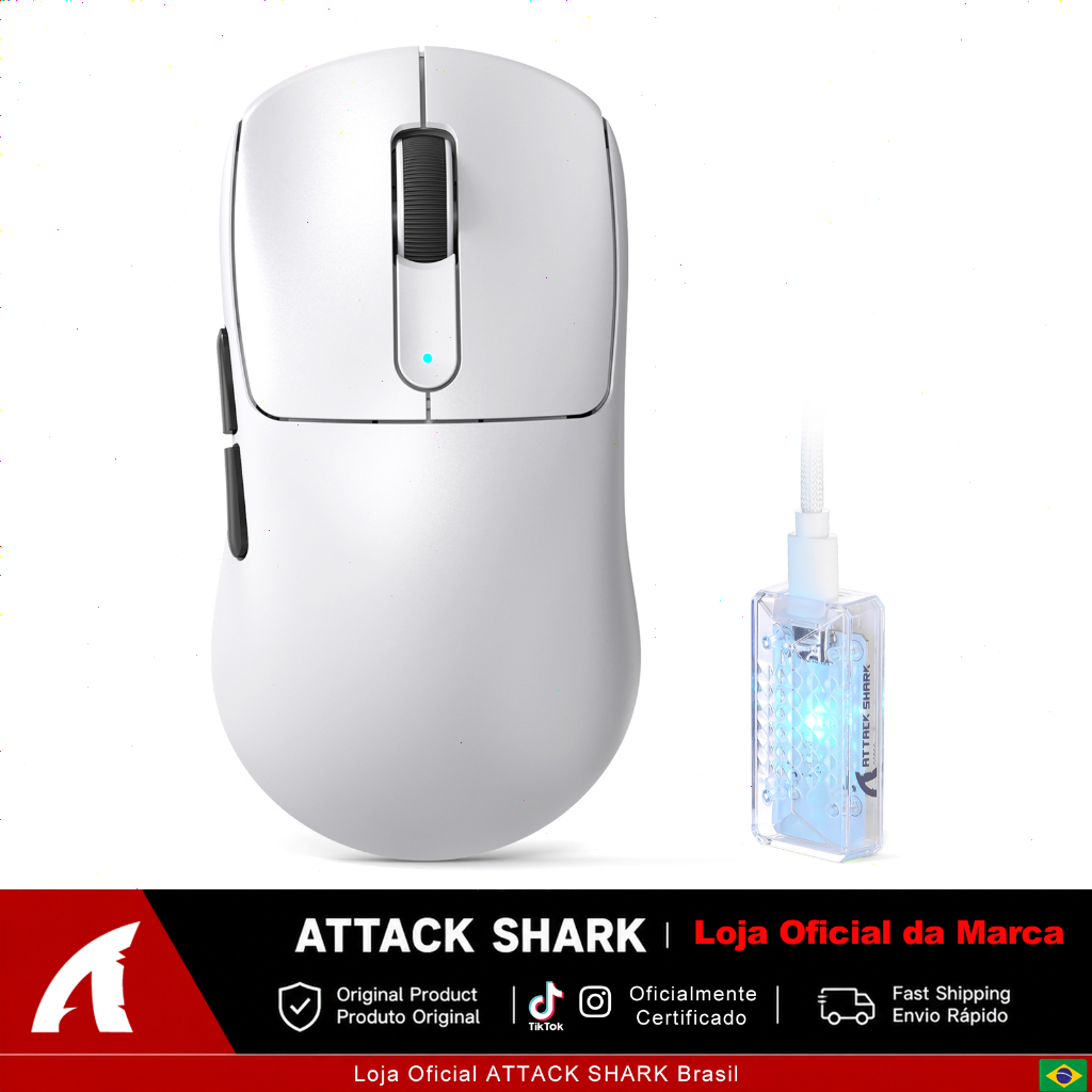 ATTACK SHARK V5 Mouse Gamer Sem Fio 55g, 42K DPI, PAW3950 MAX, 8KHz, Tri-Mode