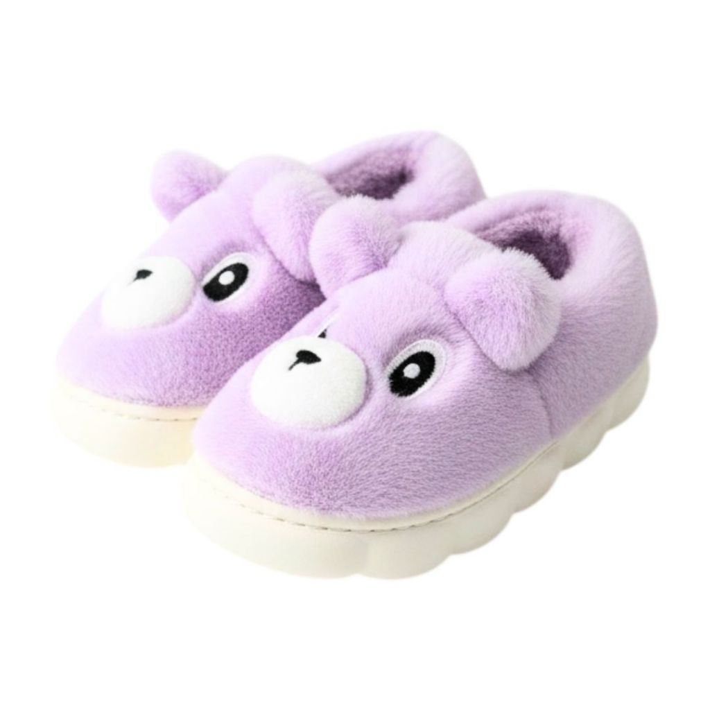 Pantufa Infantil Ursinho Lilás Inverno Quarto Criança Frio Termica Antiderrapante Menina