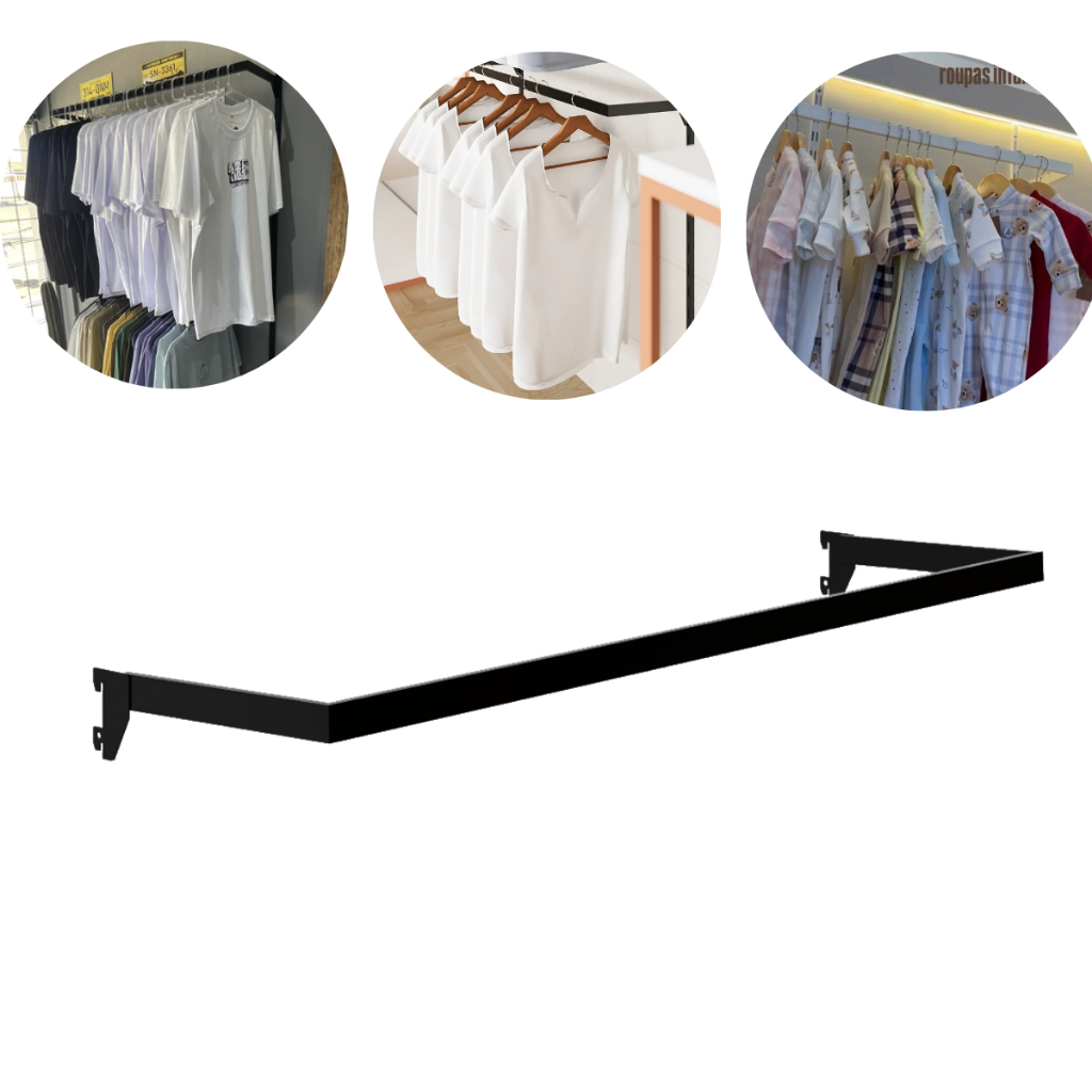 Cabideiro Arara Loja Trilho Cremalheira Parede 100cm 1 Metro Roupas Cabide