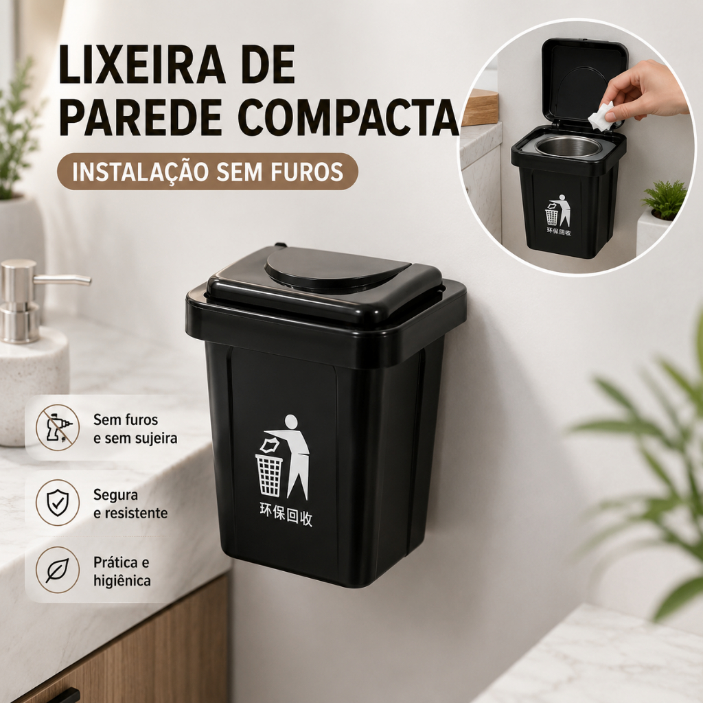 Mini Lixeira de Parede Compacta com Adesivo Sem Furo Mini Lixeira Multiuso para Banheiro, Cozinha e Escritório