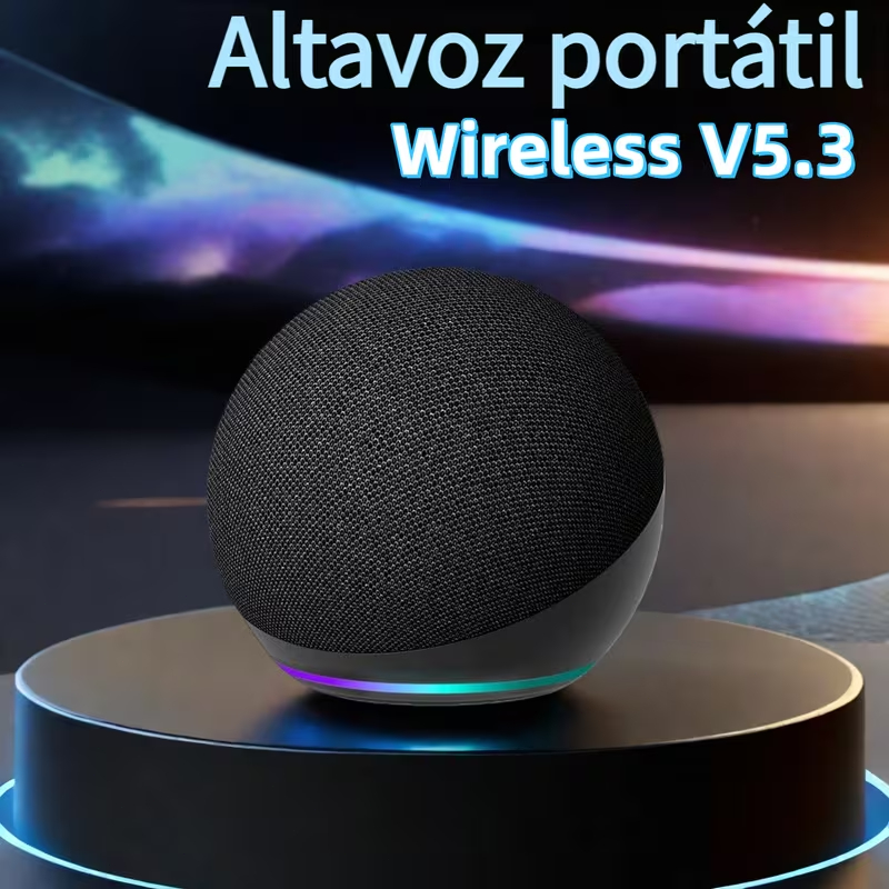 Caixa de Som Portátil Alaxe — Caixa de Som Bluetooth Sem Fio. Suporta reprodução sem fio e via USB, possui luzes RGB