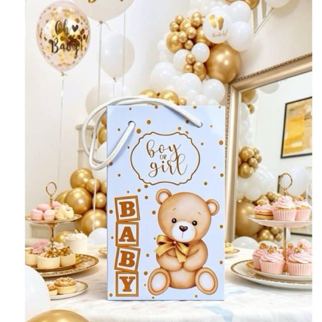 10 Sacolinha Personalizada Cha de bebe Boy or Girl Cha Revelacao Dourado - Lembrancinha Festa Aniversário Pegue e Monte