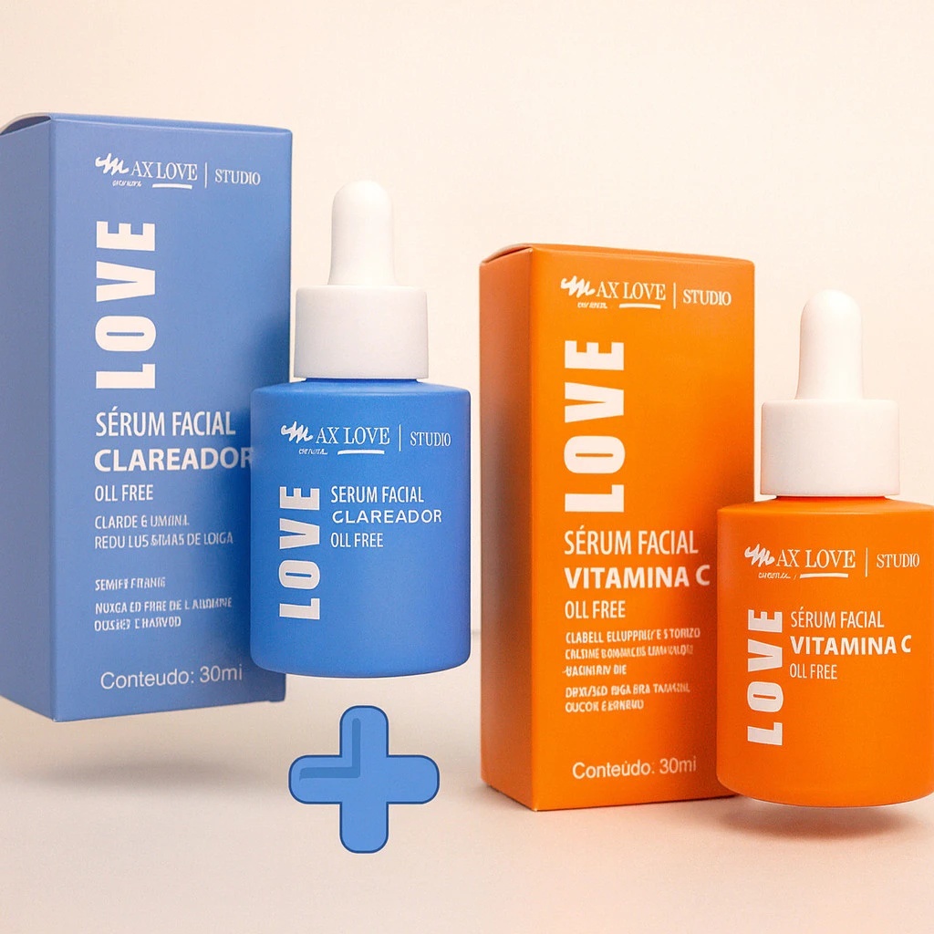 Kit 2 Sérum Facial Max Love Vitamina C + Clareador Oil Free 30ml Nutre e Hidrata