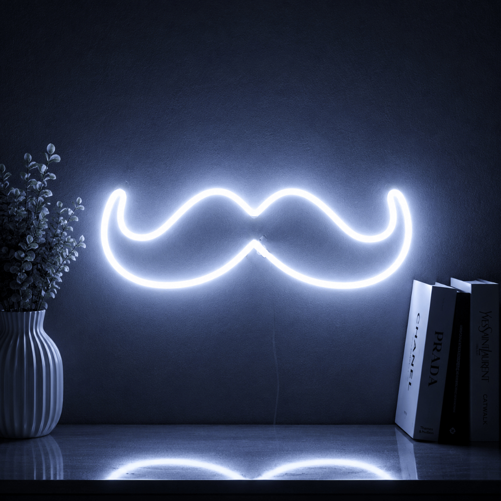 Luminária Led Neon Bigode 25 Cm Bivolt Letreiro Decoração Barbearia Quarto Festa Balada Luz Parede Iluminação