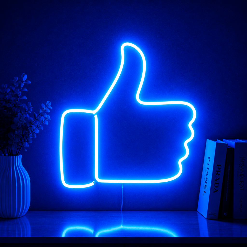 Luminária Led Neon Like Joinha 25 Cm Bivolt Letreiro Decoração Quarto Festa Balada Luz Parede Iluminação