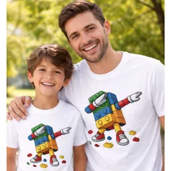CAMISETA INFANTIL ADULTO PAI FILHO UNISEX LEGO MODERNA DESCOLADA EXCLUSIVA BLOCOS DIVERTIDOS CRIATIVA VERSATIL