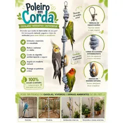 Poleiro em Corda Escalada com Nó e Brinquedo Interativo para Calopsita, Ring Neck, Agapornis e demais Psitacídeo s