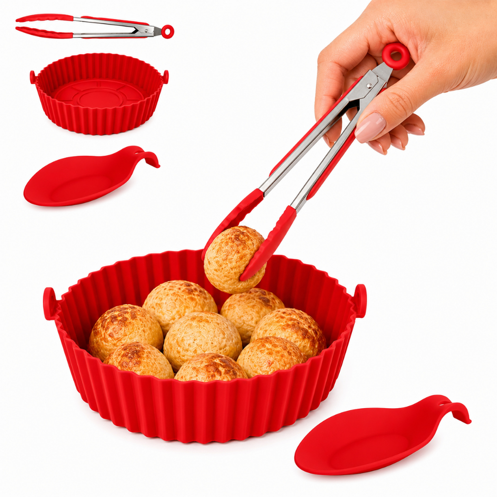 Kit 1/3 pçs Utensílios de Cozinha Forma de Air Fyer de Silicone Pegador Pinça e Descanso de Talher