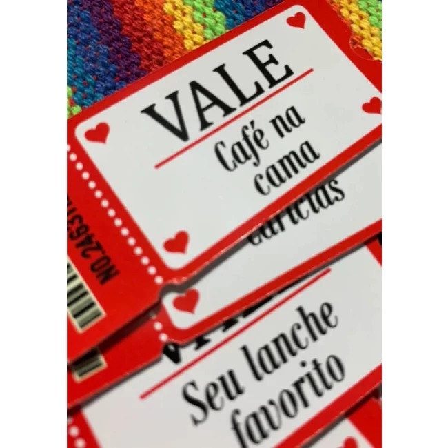 Ticket Vale Romântico Kit com 16 Unidades Vales do Amor Presente Criativo para Casal Dia Dos Namorados