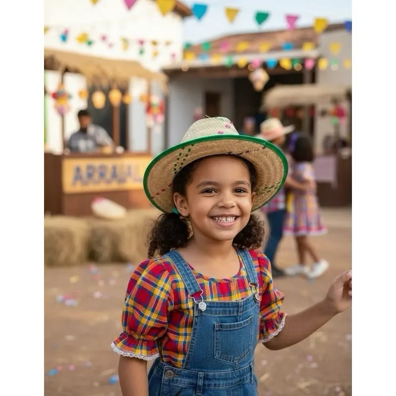 Chapéu De Palha Texano | Infantil | Festa Junina, São João, Danças, Apresentações, Malandrinho | Leve E Confortável
