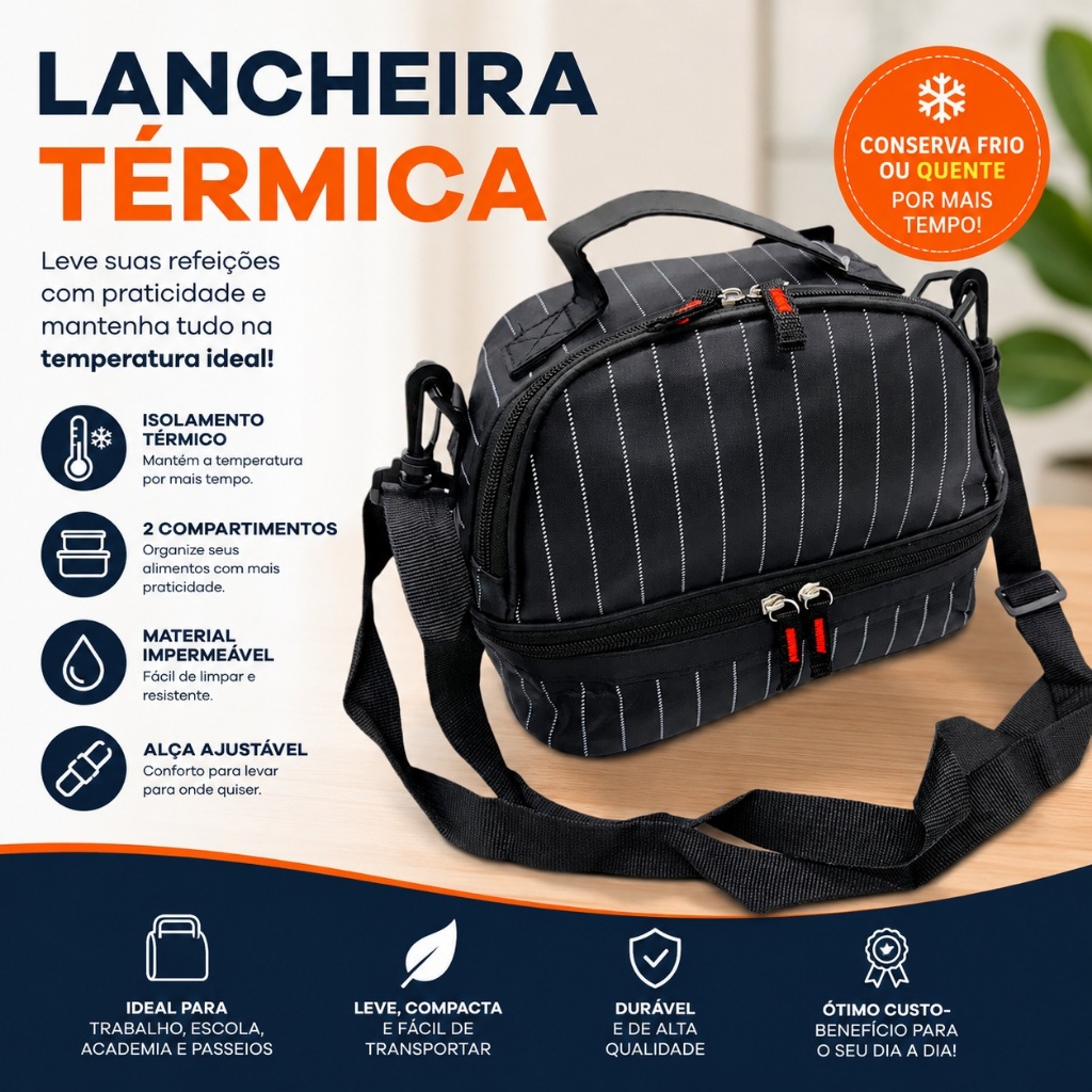 Lancheira Térmica Grande Bolsa Térmica Marmita Dupla Escolar Trabalho Alça Transversal 3345