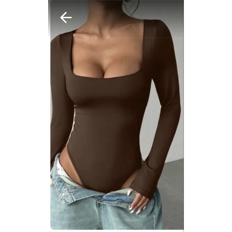 DECOTE Body Feminino em Poliamida premium Decote Quadrado Manga Longa Forrado Segunda Pele Blusa Frio