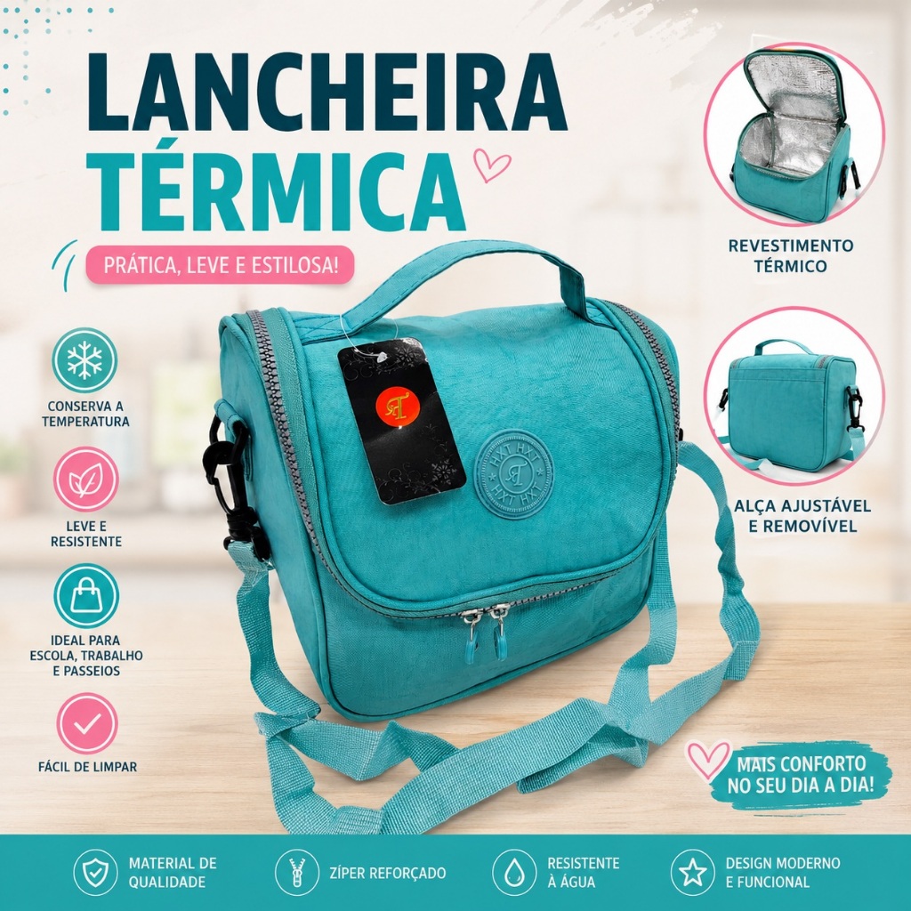 Lancheira Térmica Escolar Bolsa Térmica Infantil Adulto Marmita Alça Transversal Impermeável 6524