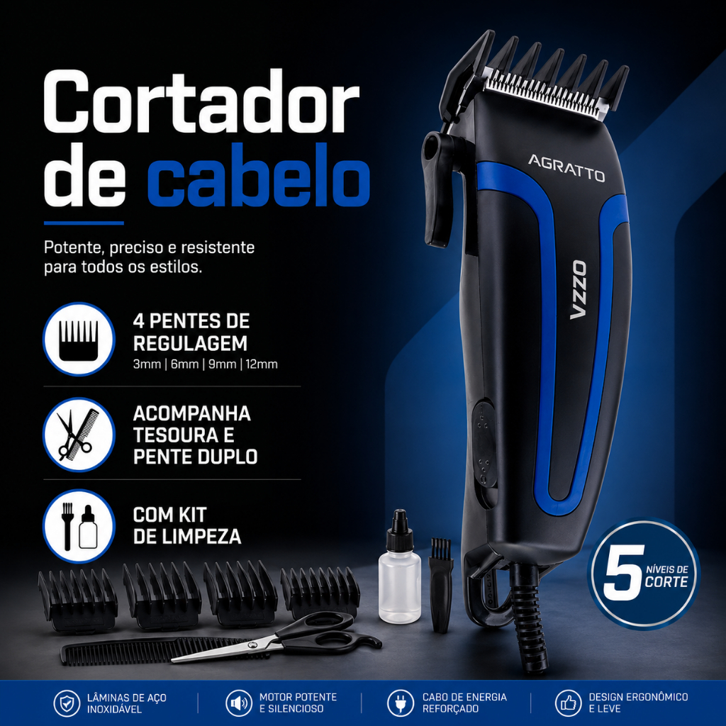 Maquina de Cortar Cabelo Barebeador Elétrico 127v Cortador de Cabelo e  Barba Masculino Agratto