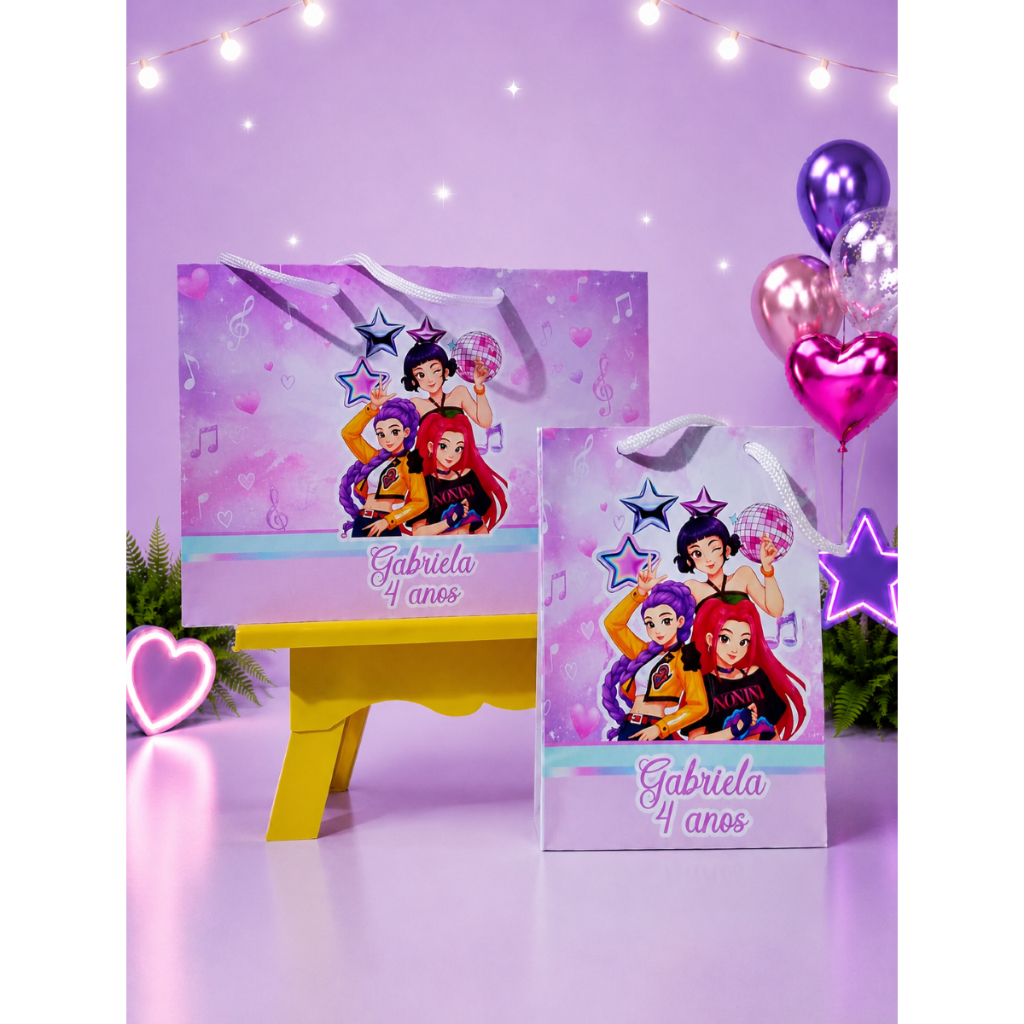 Pegue e monte - Sacolinha personalizada GUERREIRAS K-POP - lembrancinha sacola bolsinha sacolinhas para lembrancinha