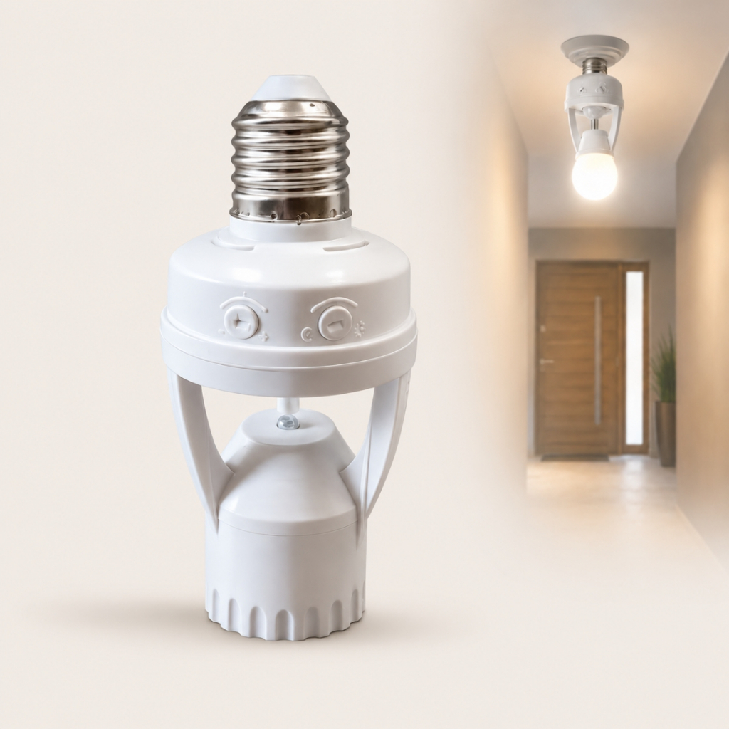 Sensor Presença Soquete com Fotocélula Para Lâmpada E27 Bivolt 360 Graus 60W
