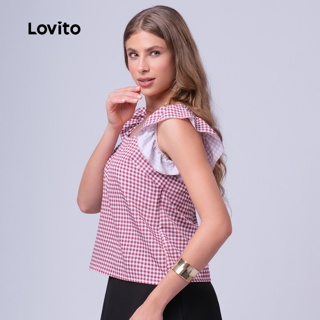Lovito Blusa Feminina Manga Curta com Babados nas Mangas TKB394BRL423 · foto 2