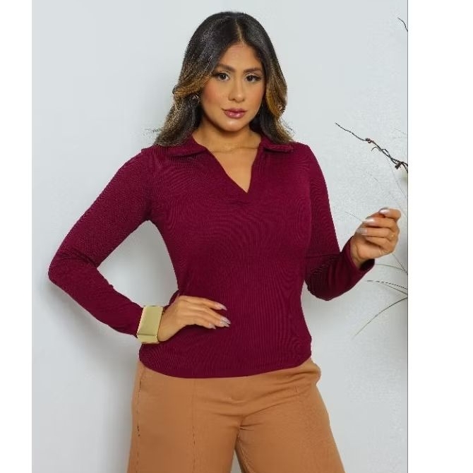 Blusa de Frio  gola polo femenina Tendência Moda Inverno