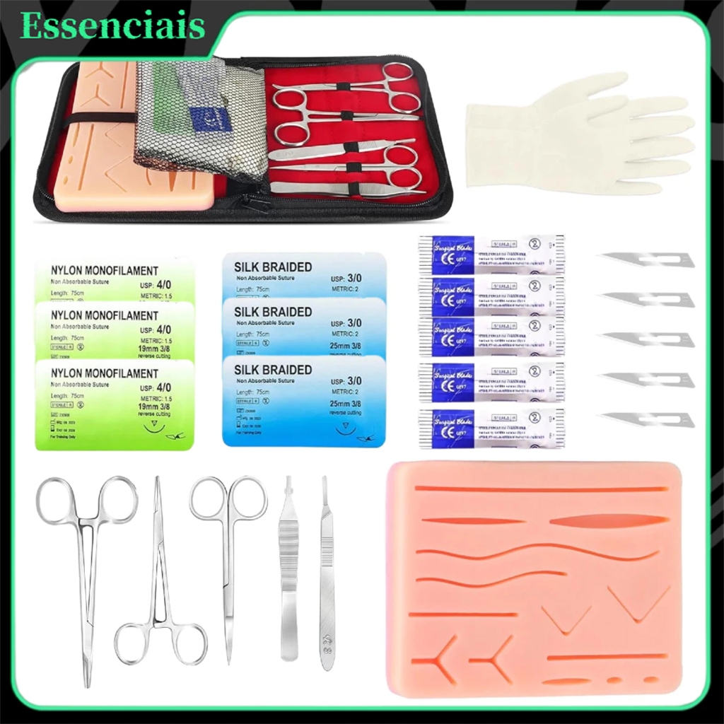 Kit 19 Peças Simulador de Sutura para Treinamento com Pinças Veterinárias, ideal para Estudantes de Veterinária e Medici