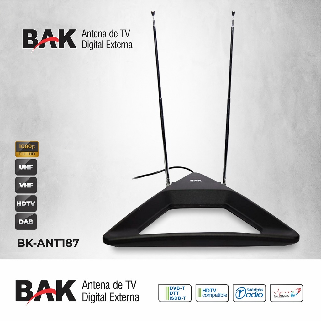 Antena Interna para TV BAK BK-ANT187 Recepciona Sinal VHF / HDTV / DAB TV  - Preto